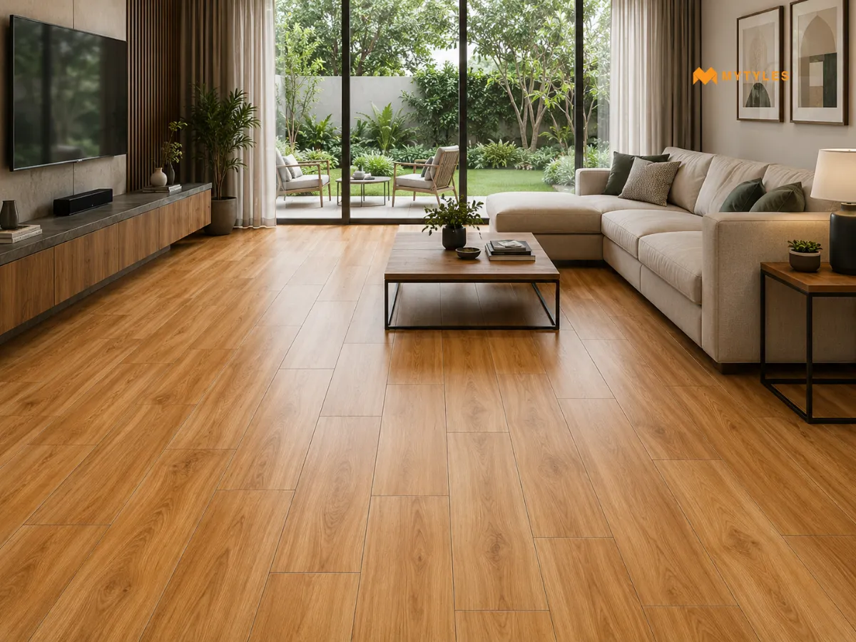 Wooden Matt Finish Tiles in Living Room